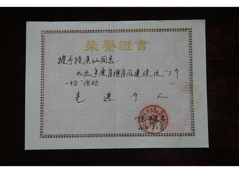 院级个人荣誉1996年2月授予段庚仙95年度先进个人